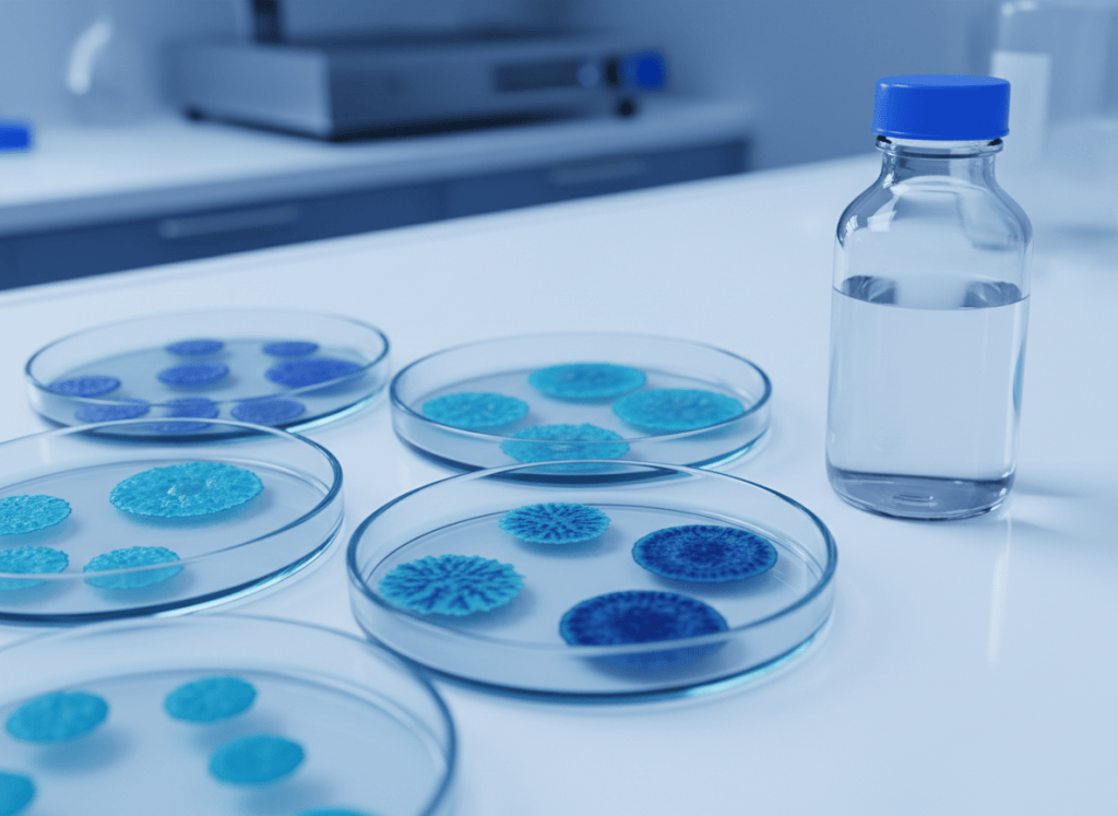 Petri dishes and a water sample used to test for coliform bacteria