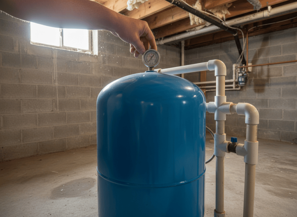 Checking a well pressure tank's air charge with a tire gauge