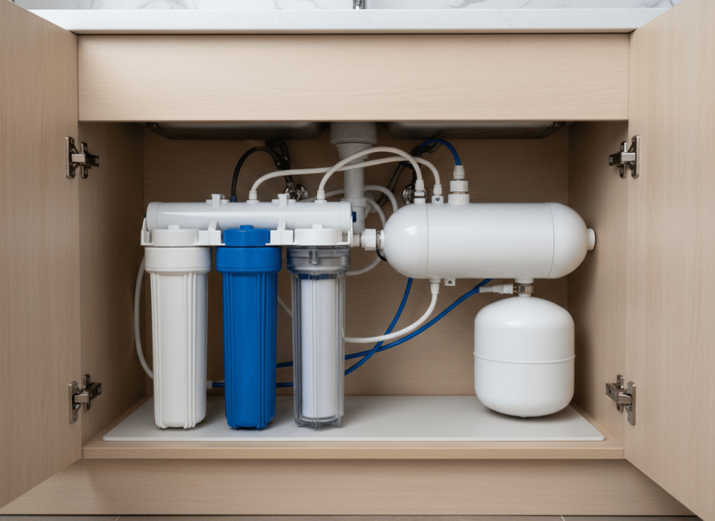 Under-sink reverse osmosis system for drinking water