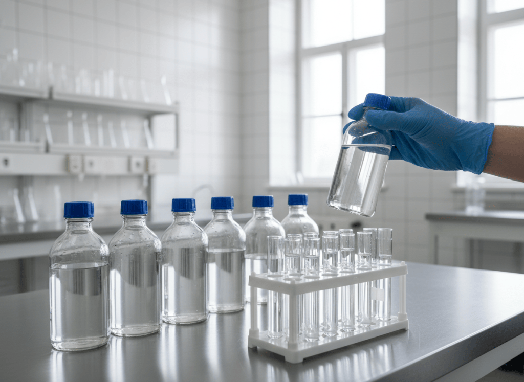 Well water samples being prepared for lab testing